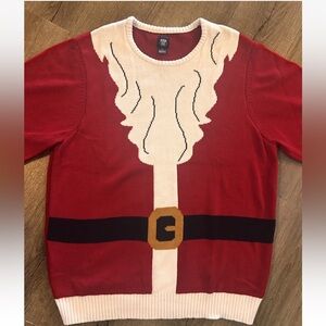 Route 66 Mens UGLY Christmas Sweater XL Santa Claus Knit Red White Belt EC